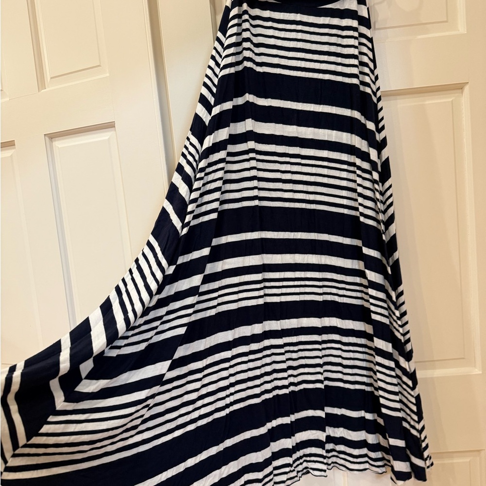 Renee C. Asymmetrical Navy and White Striped Skirt